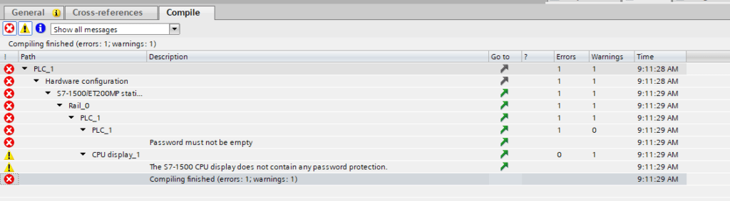 Hardware Error Siemens TIA Portal Compile