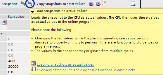 Siemens TIA Portal Load Snapshots As Actual Values