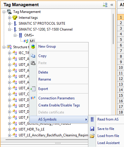Screenshot showing the context menu with Export to SIMATIC SCADA option highlighted